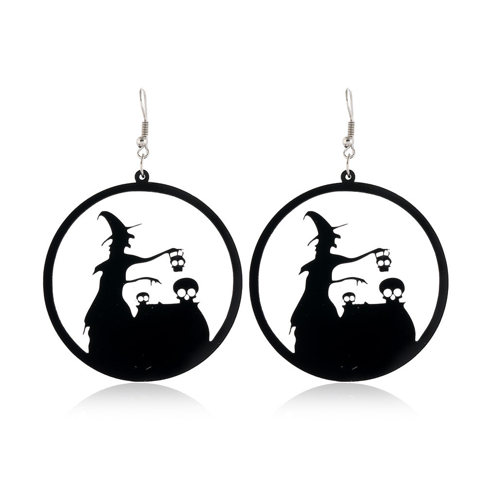 Wholesale Spider Pumpkin Witch Black Cat Round Acrylic Halloween Earrings